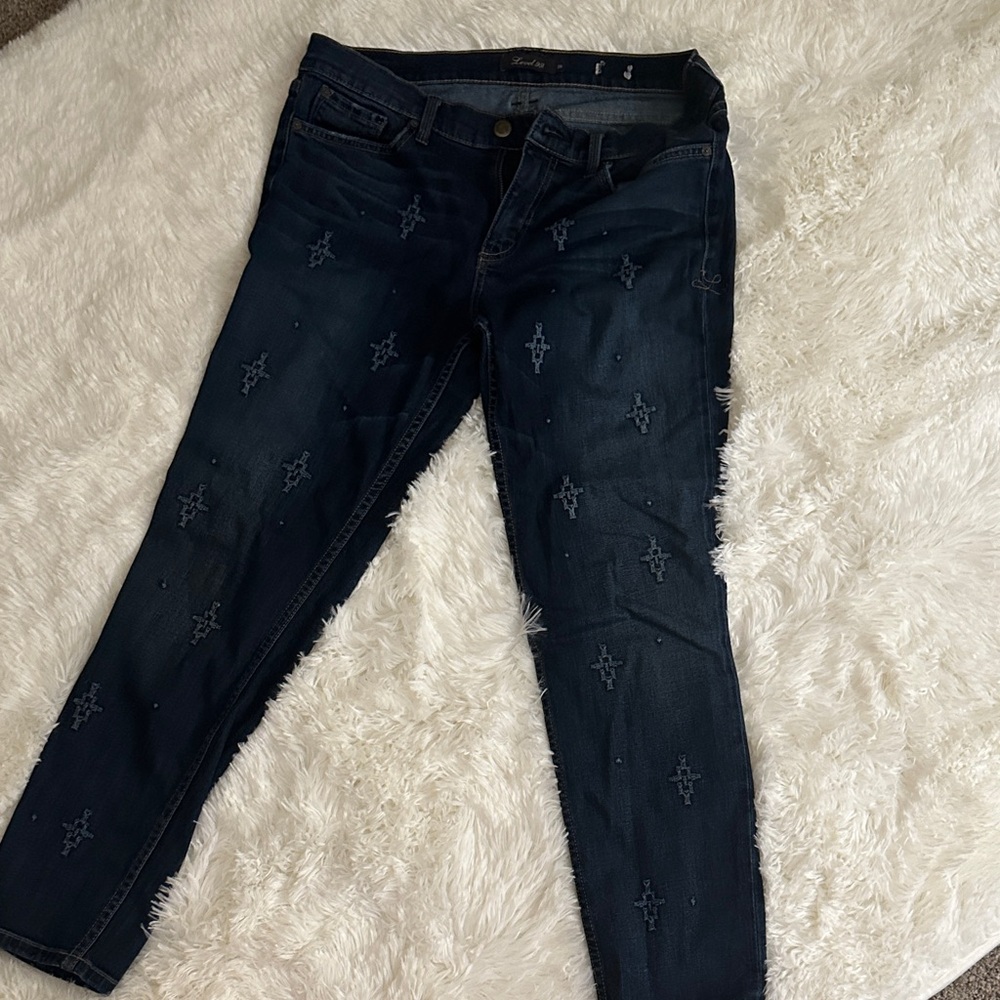 Level 99 Dark Blue Embroidered Ankle Jeans - Picture 6 of 9